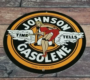 PLACA DE BOMBA DE GASOLINERA PORCELANA GASOLINA JOHNSON VINTAGE CARTEL PUBLICITARIO - Imagen 1 de 12