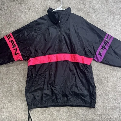 Vintage OP Ocean Pacific Black Neon Full Zip Windbreaker JACKET 80s-90’s XL - Image 1 of 4