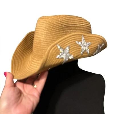 Sombrero de Vaquero Convertible Falls Creek Nuevo con Etiquetas Estrella Plateada Paja, Sombrero de Panamá, Ajustable Foto 1 de 4