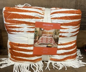 Opalhouse King Printed with Fringe Groove Print Quilt White/Burnt Orange, King - Picture 1 of 9