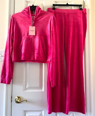 Fato de treino Juicy Couture veludo raposa rosa bling cropped cintura baixa tamanho G novo com etiquetas - Imagem 1 de 4
