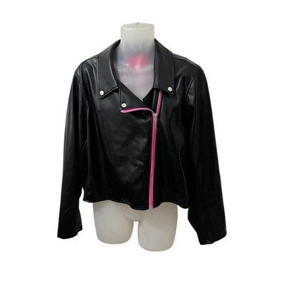 Chaqueta corta para mujer Torrid X Betsey Johnson imitación cuero negra talla 4 4X 26 Foto 1 de 4