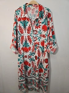 NWT Anthropologie Fig And Flower Sz 3X Button Down Shirt Dress Roll Tab Sleeve  - Picture 1 of 8