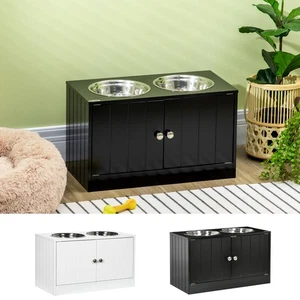 Dog Feeding Station Raised Pet Feeder W/ Storage Food and Stainless Steel Bowls - Picture 1 of 23