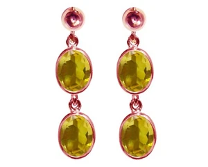 9ct Oro Rosa Natural Citrino Ovalado Doble Colgante Tuercas Pendientes Británico - Imagen 1 de 4
