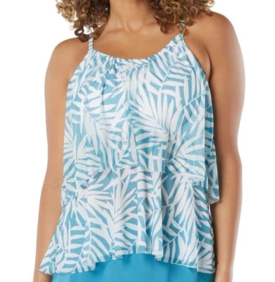 Regata feminina Coco Reef tamanho sutiã verdadeiro malha camada estampada, azul/branco 36D - Imagem 1 de 4