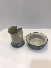 Rustic pottery, blue, grey, small, vintage, jug, bowl, unique