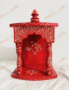 Handmade Mandir Red Color Temple Art Indian Hindu Wooden Pooja Ghar Worship Wall - Picture 1 of 4