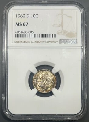 1960-D NGC MS67 Rosevelt Silver Dime 10c - Colorful Mint Set Toned - Image 1 of 2