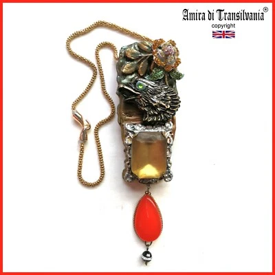 Art Deco Nouveau Jewelry Necklace Retro Luxury Pendant Eagle Flower Rhinestone - Image 1 of 4