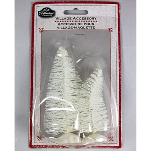 Cobblestone Corners Village Accessory Glittery White Pine Fir Trees Pair NEW - Picture 1 of 2