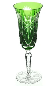 Emerald Green Cut to Clear Crystal Fluted Champagne Wine Goblet Fancy Cut Base - Picture 1 of 4