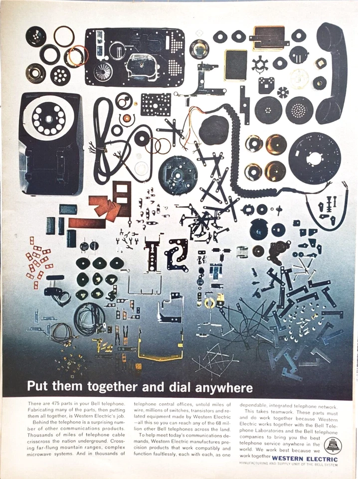 PRINT AD Western Electric 1963 10.5x13 475 Parts Bell Telephone Disassembled - Image 1 of 1