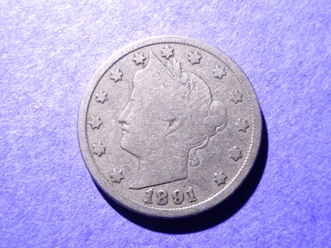 1891 Liberty V Nickel  VG Cover
