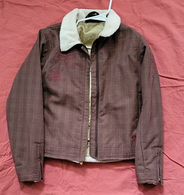 Abrigo chaqueta Mountain Hardwear para mujer bordado floral ribete de piel sintética marrón talla XS Foto 1 de 3