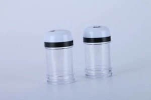 Salt and Pepper Shaker Set, Plastic yet Formal, Black & White, no metal, travel - Picture 1 of 10