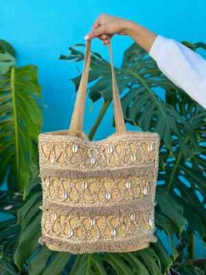 NEW Salt + Umber Isla Jute Seashell Tote Bag Beach Travel  - Image 1 of 4