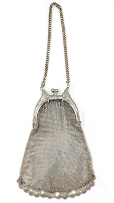 Monedero antiguo victoriano de malla Chatelaine de plata de ley Foto 1 de 4