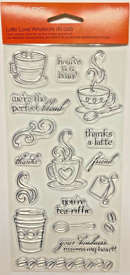 NUEVO Juego de sellos acrílicos Fiskars Latte Love 17 sellos café té chocolate caliente Foto 1 de 1