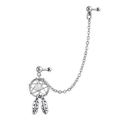 Dream Catcher Feather Double Piercing Ear Cartilage Stud Earring - Image 1 of 3