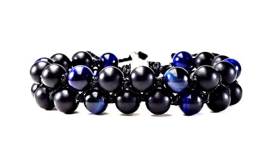 PULSERA SHAMBHALA HOMBRE OJO DE TIGRE NEGRO MATE ÓNIX DOBLE CAPA CUENTAS  Foto 1 de 2