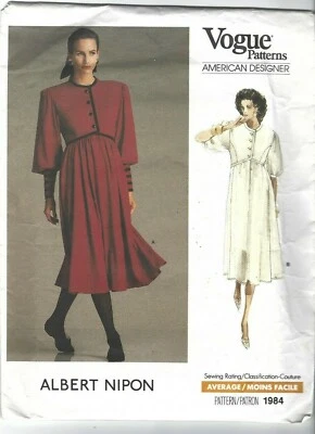 Vogue Designer Sewing Pattern 1984  Albert Nipon Vintage Dress, Size 12, Uncut - Image 1 of 3