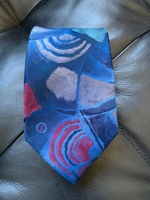 Corbata de cuello vintage HALSTON III para hombre 100 % seda azul/rojo/gris 4"x56,5" Foto 1 de 4