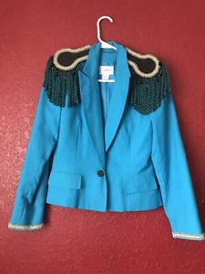Circus Ring Leader Coat Custom Costume Epaulets J. GALLERY WAIST JACKET Blue 7/8 - Picture 1 of 8