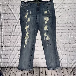 Torrid Premium Jeans Adult Size 20 Boyfriend Distressed Studded Blue Denim Women - Picture 1 of 12