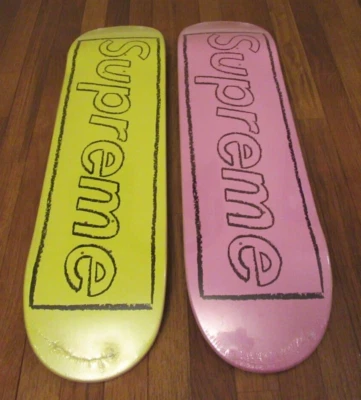 Supreme Kaws Chalk Logo tabla de skate rosa amarillo lote SS21 nuevo 2021 Foto 1 de 4