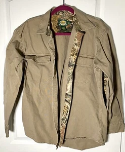 Cabelas Men Med Button Up Shirt 902616 Long Sleeve Tan With Woodland Camouflage - Picture 1 of 8