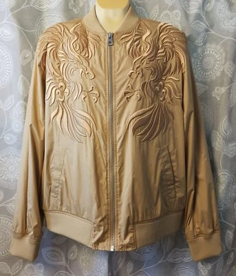 GUESS Gold Tan Embroidered Eagles Polyester Full Zip Casual Jacket sz 2XL  - Image 1 of 4