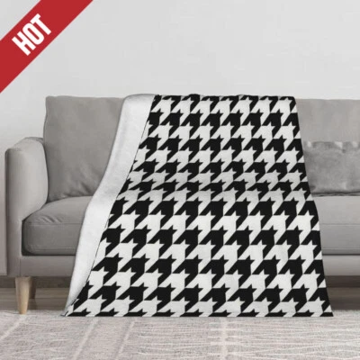 Одеяло в клетку с принтом, одеяло для сна, теплое, мягкое и пушистое одеяло, черно-белое - Изображение 1 из 4