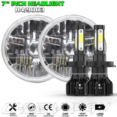 For Chevrolet Chevy II 1964-1967 2PCS 7" inch Round LED Headlights Hi/Lo Beam - Image 1 of 4