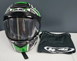 HJC Motorcycle Helmet Green & White DAGGAR Full Face DOT Size XL with Bag - Picture 1 of 8