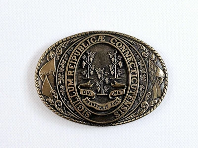 Tony Lama State State Series Connecticut Seal Solid Brass Belt Buckle First Ed  - Image 1 of 4