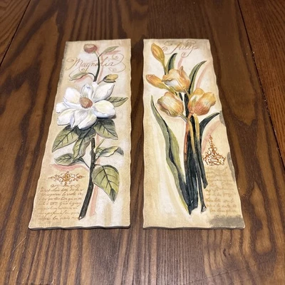 Placa de pared 3D vintage de magnolia y tulipán arte floral Foto 1 de 4
