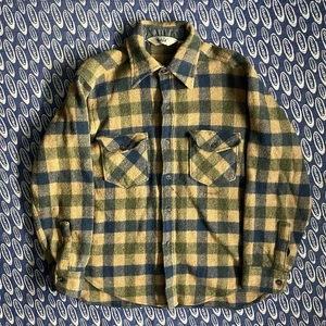 Vintage 70s Woolrich 100% Shacket Button Flannel Shirt Side Large Men’s Green - Bild 1 von 11