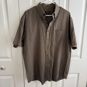 Van Heusen marrón tostado a cuadros manga corta con botones para hombre talla grande” - Imagen 1 de 4