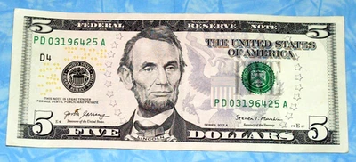 Birthday Mar. 25th 1964 $5 Five Dollar Bill Fancy Serial Number US Currency Note - Image 1 of 2