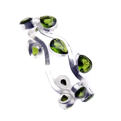 Zig Zag Cuff Simulated Peridot Quartz Pear Cut Adjustable Bracelet Jewelry g484 - Image 1 of 4