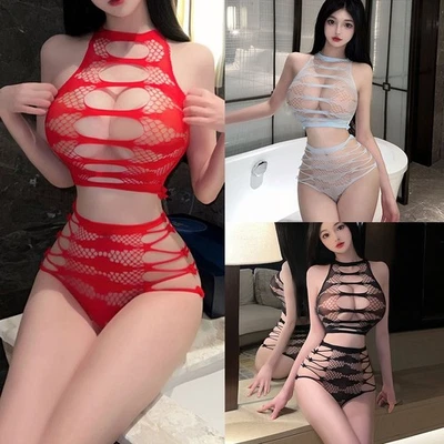 Per Club Holout Lingerie Tuta a Rete Trasparente Alta Distanza Nylon Sexy - Immagine 1 di 4