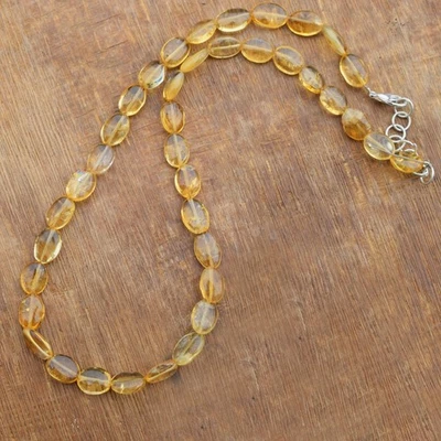 Collana fatta a mano con perle di pietre preziose ovali citrino giallo... - Immagine 1 di 4