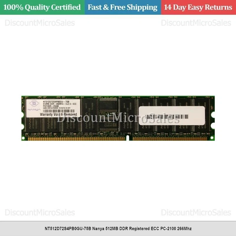 NT512D72S4PB0GU-75B Nanya 512MB DDR Registered ECC PC-2100 266Mhz - Image 1 of 1