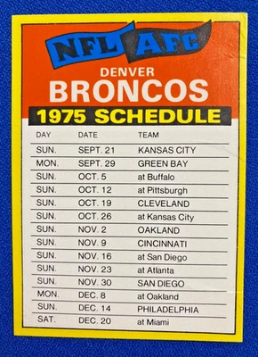 Topps Football Denver Broncos 1975 - Lista de verificación del equipo - Raro corte a mano Foto 1 de 2