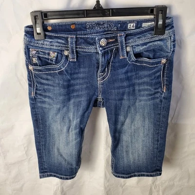 Jeans Miss Me Niñas 14 Azul Denim Capri Estrás Bling Crop Jean Foto 1 de 4
