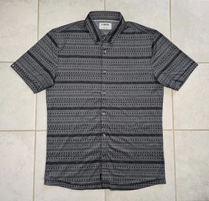 Linksoul Men's Medium Shirt Gray Black Astoria Printed Aztec Stripe Button Down - Picture 1 of 5