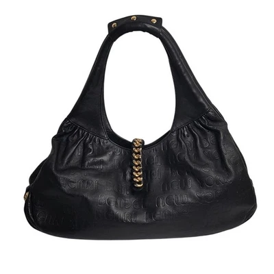 Henri Bendel Black Leather Hobo Shoulder Bag Gold Chain Large Tote - Image 1 of 4