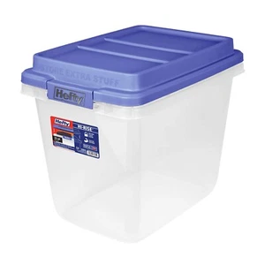 Hefty 32 Quart Clear Latched Storage Bin with Blue HI-RISE Lid - Picture 1 of 8