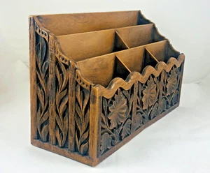Vintage Lerner Carved Faux Wood Finish Desk Top Organizer - Picture 1 of 7